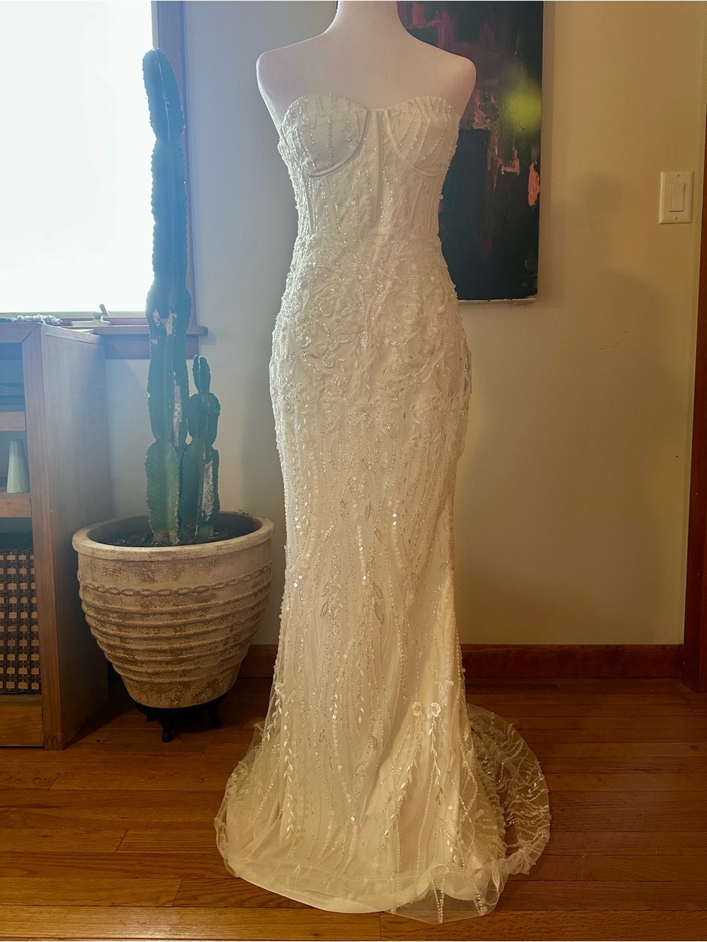Lulu's Ivory Beaded Strapless Wedding Dress
